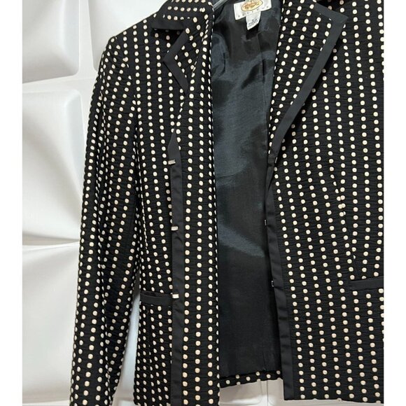 Talbots Sz 2 Black Ivory Textured Polka Dot Jacquard xs Tuxedo Blazer Jacket - Picture 5 of 7